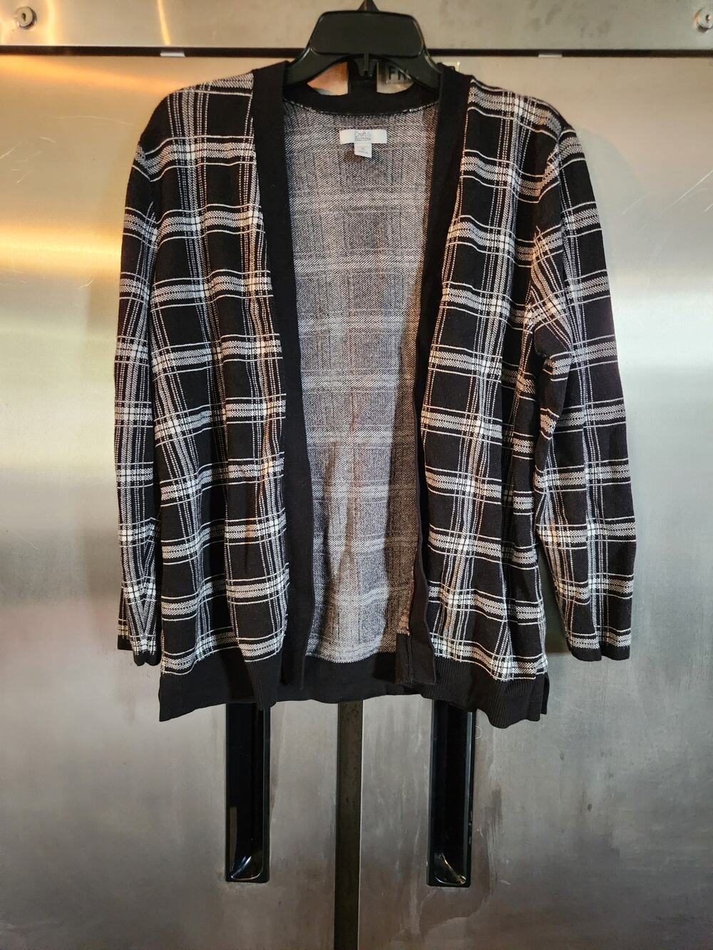 Croft & Barrow Plaid Cardigan Women's Size PL Black White
